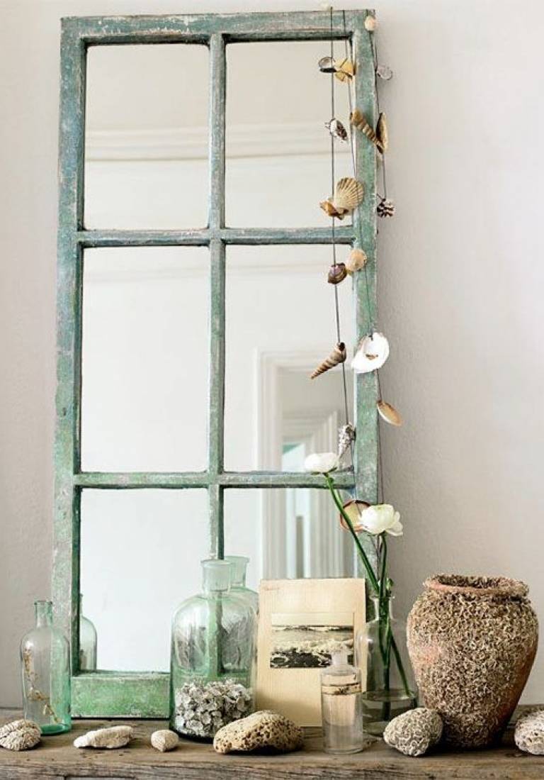 espejo de pared de madera