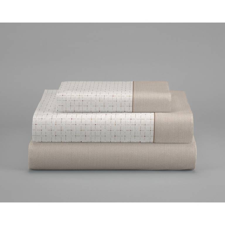 JUEGO SÁBANAS CUADROS 3 PIEZAS 100% ALGODÓN (beige, Cama 150 (2):240x270)