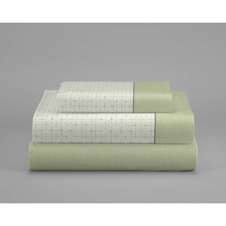 JUEGO SÁBANAS CUADROS 3 PIEZAS 100% ALGODÓN (verde, Cama 150:240x270)