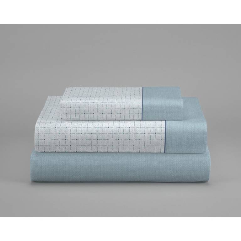 JUEGO SÁBANAS CUADROS 3 PIEZAS 100% ALGODÓN (azul, Cama 150 (2):240x270)