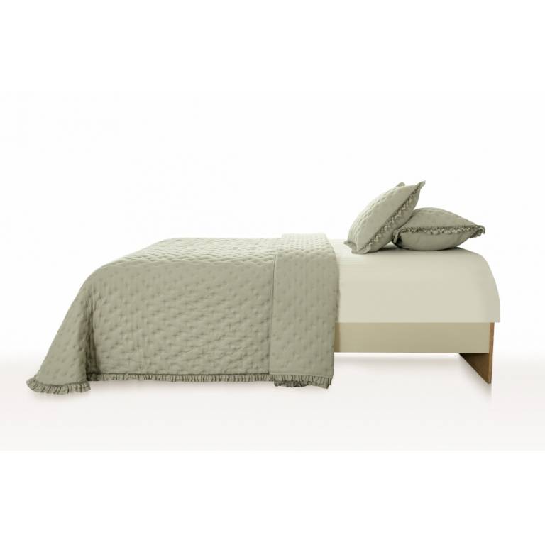 CONJUNTO COLCHA TOPITOS TACTO SUAVE Y FUNDAS DE COJIN OLIVA