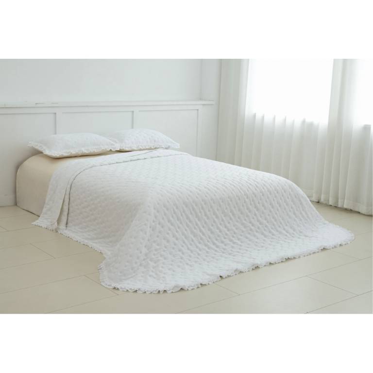 CONJUNTO COLCHA TOPITOS TACTO SUAVE Y FUNDAS DE COJIN (blanco, Cama 090:180x270)