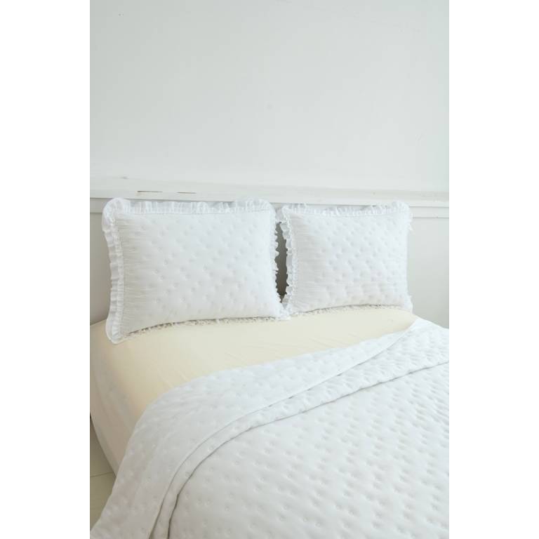 CONJUNTO COLCHA TOPITOS TACTO SUAVE Y FUNDAS DE COJIN (blanco, Cama 090:180x270)