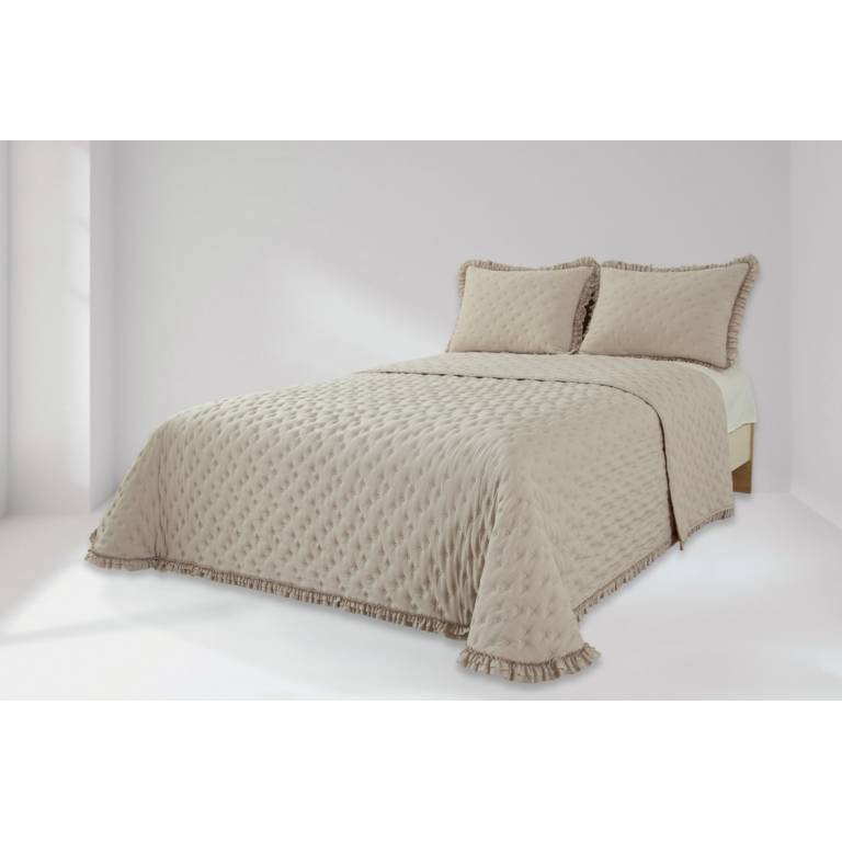 CONJUNTO COLCHA TOPITOS TACTO SUAVE Y FUNDAS DE COJIN (beige, Cama 090:180x270)