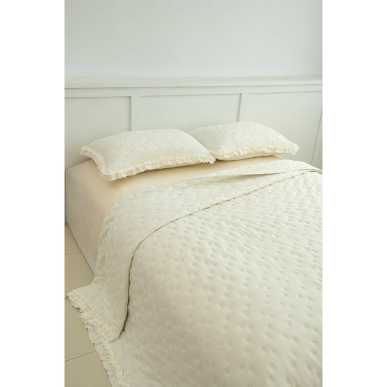 CONJUNTO COLCHA TOPITOS TACTO SUAVE Y FUNDAS DE COJIN (natural, Cama 090:180x270)