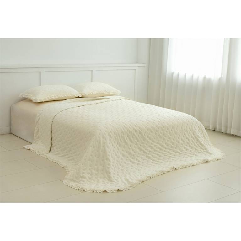 CONJUNTO COLCHA TOPITOS TACTO SUAVE Y FUNDAS DE COJIN (natural, Cama 090:180x270)