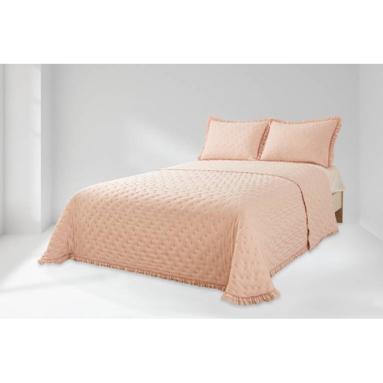 CONJUNTO COLCHA TOPITOS TACTO SUAVE Y FUNDAS DE COJIN (rosa, Cama 200:300x270)