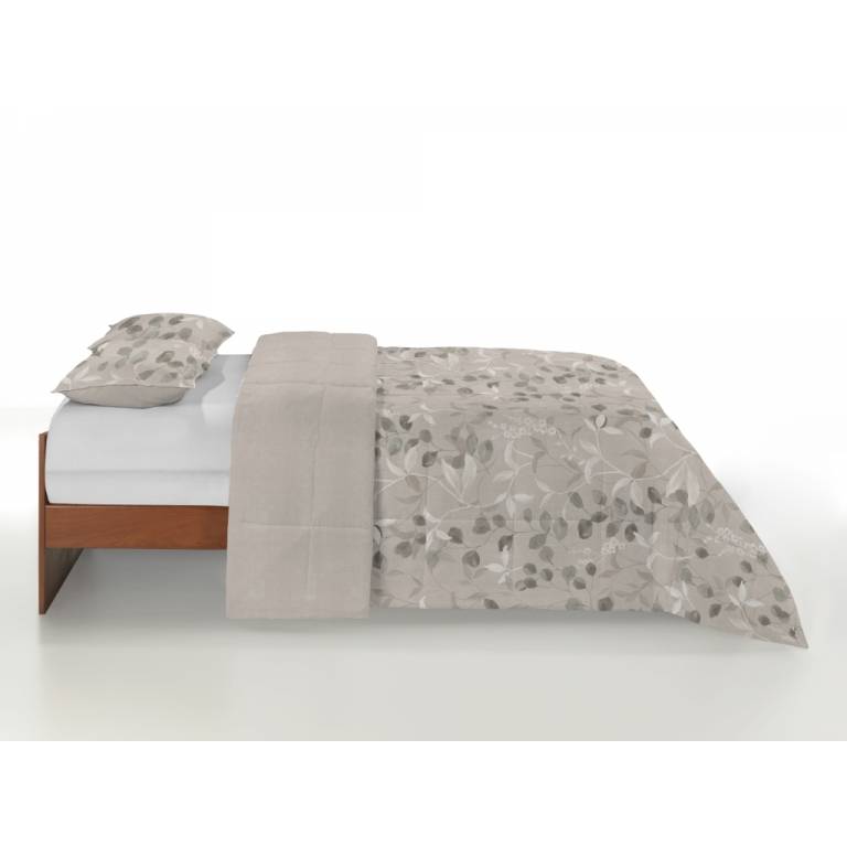CONJUNTO EDREDON ESTAMPADO HOJAS (beige, Cama 135:235x270)