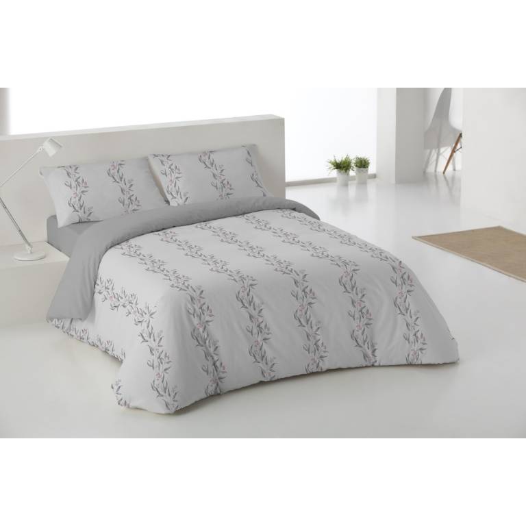 CONJUNTO FUNDA NÓRDICA ESTAMPADO HOJAS (gris, Cama 150:240x270)