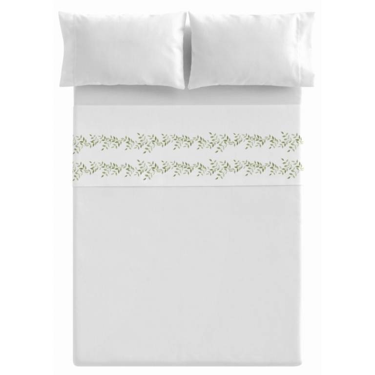 JUEGO SÁBANAS 3 PIEZAS 100% ALGODÓN CON CENEFA ESTAMPADA (verde, Cama 200:280x270)