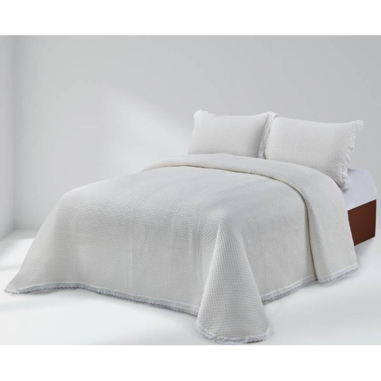 CONJUNTO COLCHA PIQUÉ Y FUNDAS DE COJÍN (natural, Cama 090:180x270)