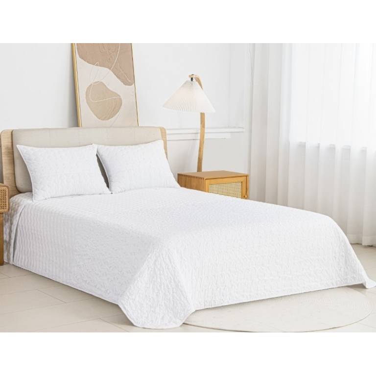 CONJUNTO COLCHA Y FUNDAS DE COJÍN (blanco, Cama 135:235x270)