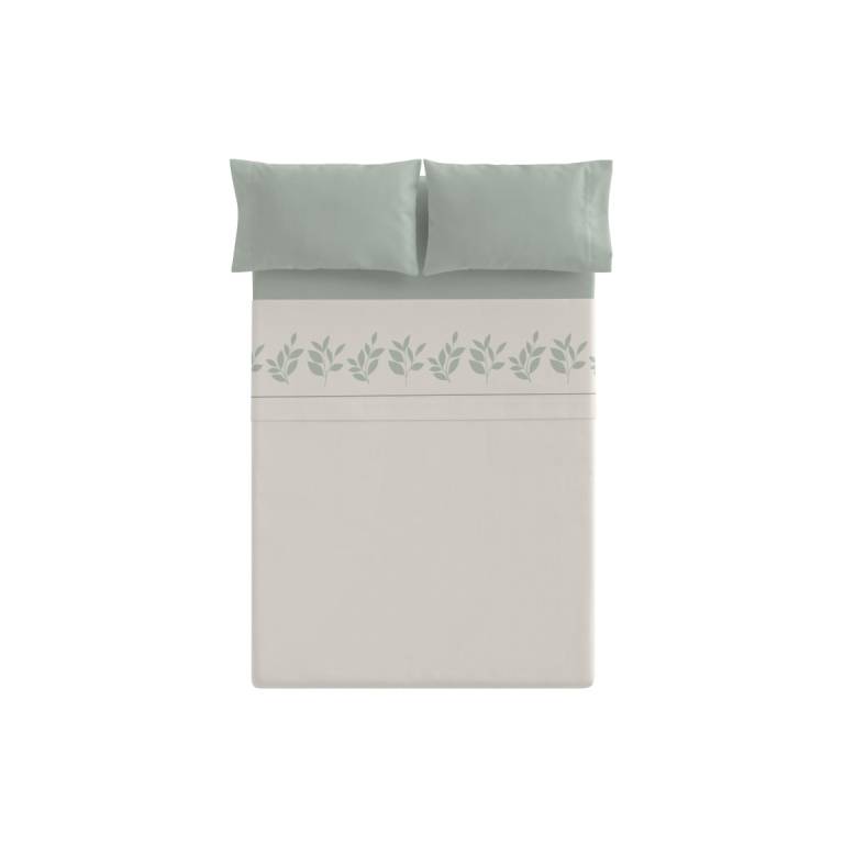 JUEGO SÁBANAS CORALINA ESTAMPADO HOJAS (verde, Cama 135:220x260)