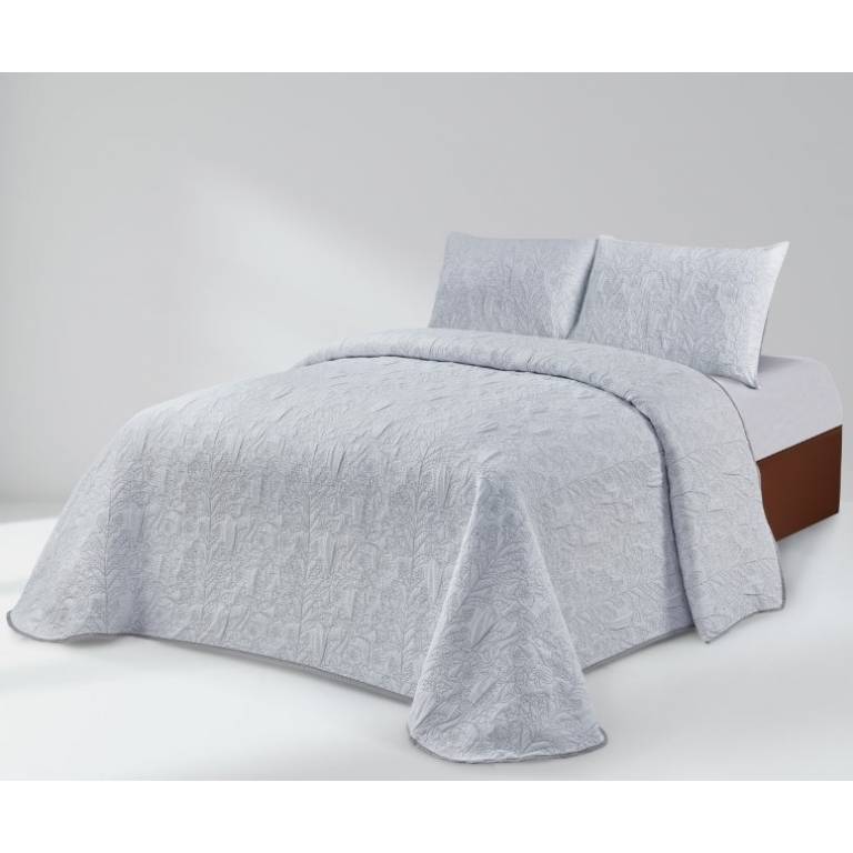 CONJUNTO COLCHA PIQUÉ Y FUNDAS DE COJÍN (gris, Cama 150:250x270)