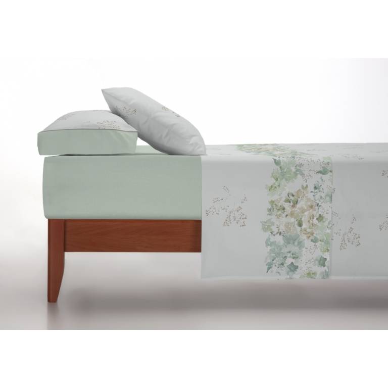 JUEGO SÁBANAS 3 PIEZAS ESTAMPADO HOJAS verde