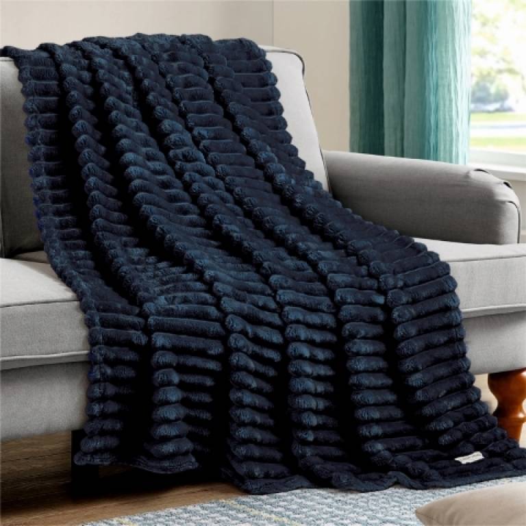 MANTA TEXTURA CANALÉ TACTO SUAVE azul