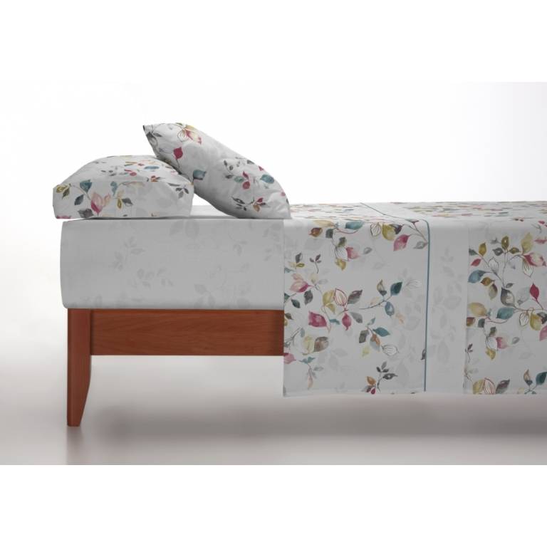 JUEGO SÁBANAS CORALINA ESTAMPADO HOJAS granate