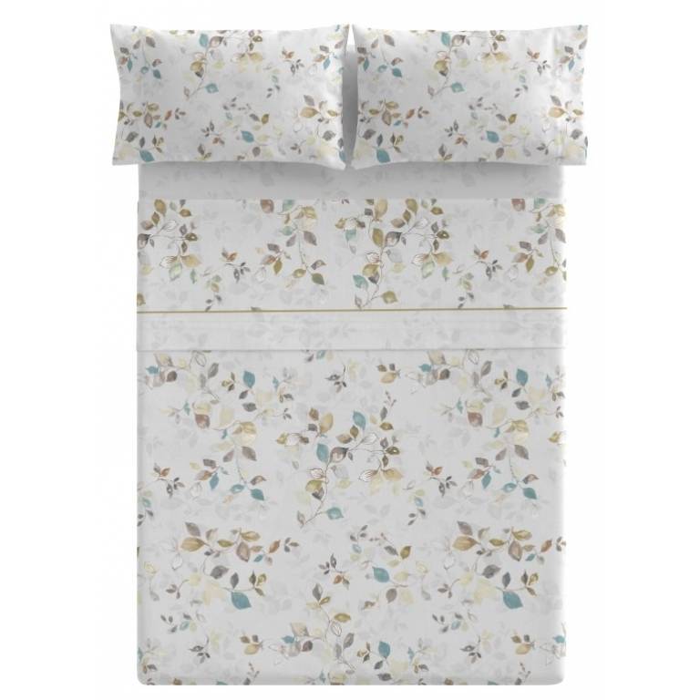 JUEGO SÁBANAS CORALINA ESTAMPADO HOJAS (oro, Cama 135:220x260)
