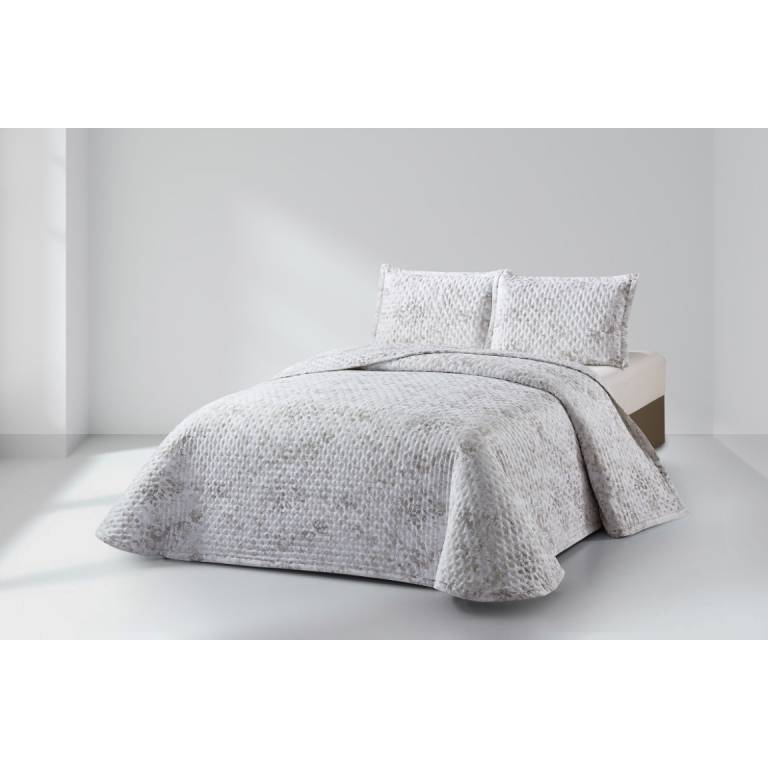 CONJUNTO COLCHA ESTAMPADO DE FLORES Y FUNDAS DE COJÍN (beige, Cama 105:200x270)