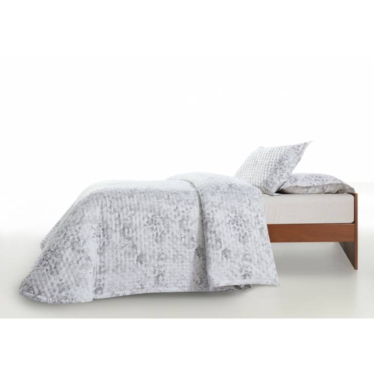 CONJUNTO COLCHA ESTAMPADO DE FLORES Y FUNDAS DE COJÍN (gris, Cama 105:200x270)