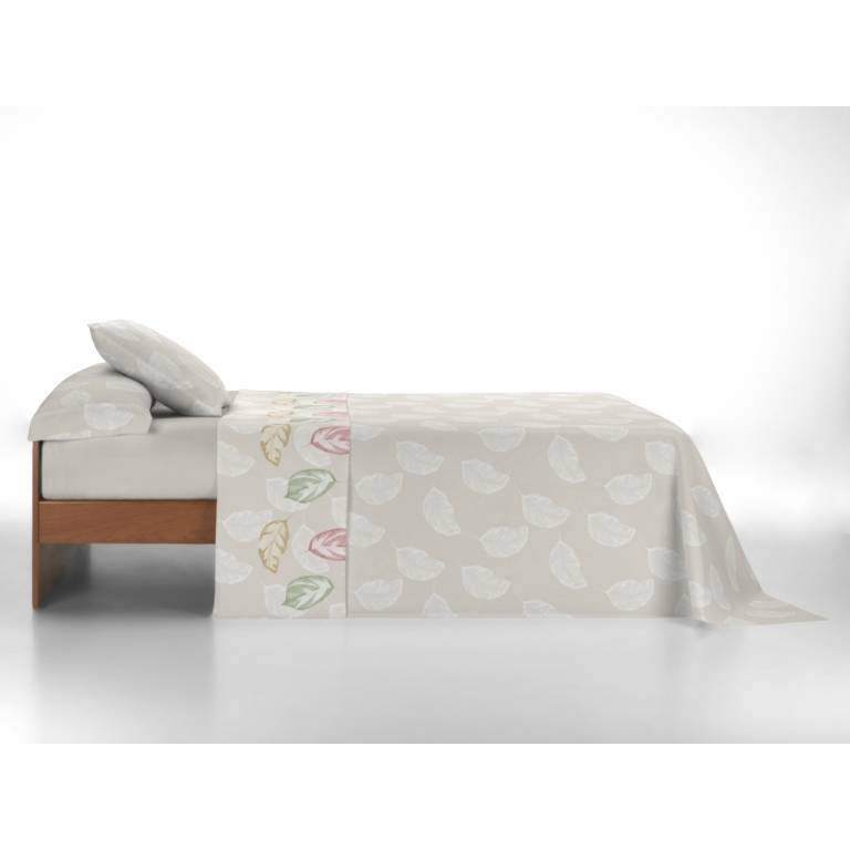 JUEGO SÁBANAS CORALINA ESTAMPADO HOJAS (beige, Cama 135:220x260)