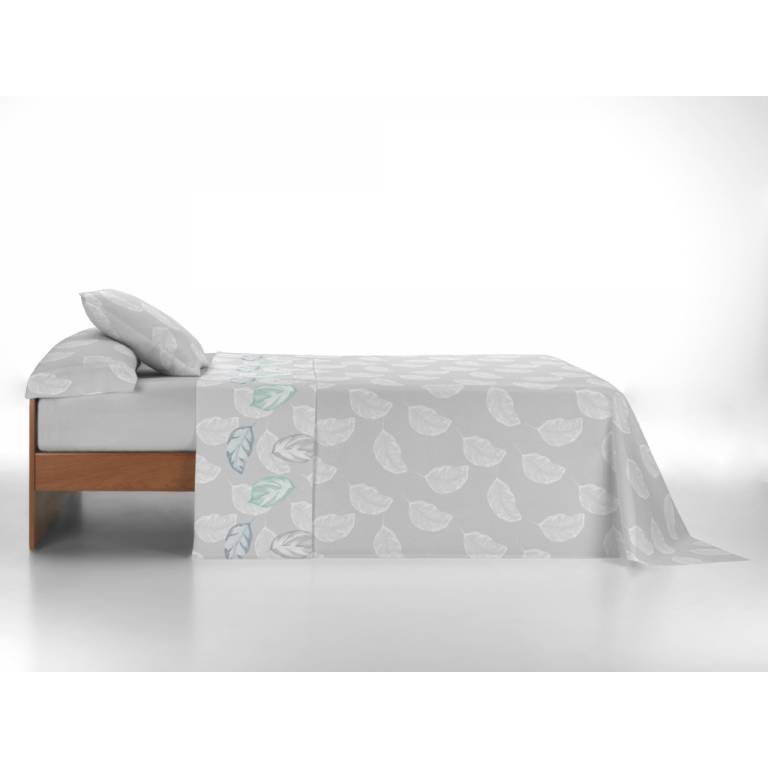 JUEGO SÁBANAS CORALINA ESTAMPADO HOJAS (gris, Cama 135:220x260)