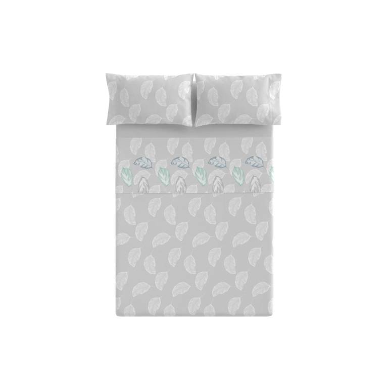 JUEGO SÁBANAS CORALINA ESTAMPADO HOJAS (gris, Cama 135:220x260)