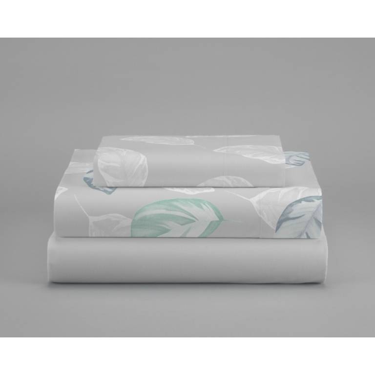 JUEGO SÁBANAS CORALINA ESTAMPADO HOJAS (gris, Cama 135:220x260)