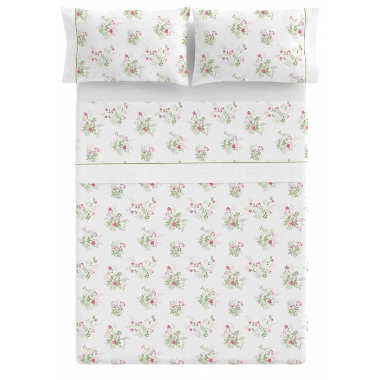 JUEGO SÁBANAS 3 PIEZAS ESTAMPADO BUQUET DE FLORES (rosa, Cama 200:280x270)