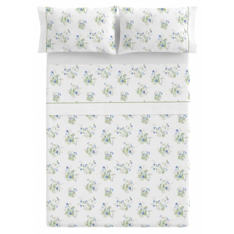 JUEGO SÁBANAS 3 PIEZAS ESTAMPADO BUQUET DE FLORES (azul, Cama 180:270x270)