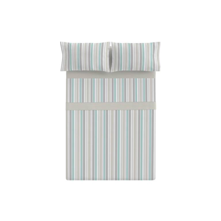 JUEGO SÁBANAS CORALINA ESTAMPADO RAYAS (turquesa, Cama 135:220x260)