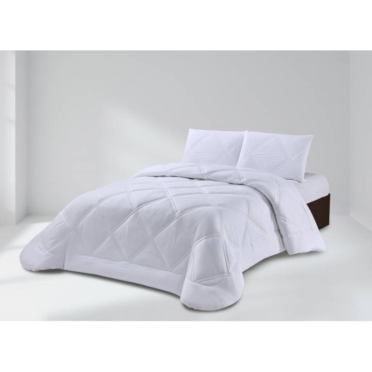 CONJUNTO EDREDÓN BORDADO GEOMÉTRICO Y FUNDAS DE COJÍN (blanco, Cama 135:235x270)