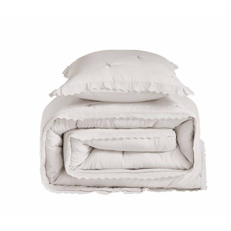 CONJUNTO EDREDÓN BORDADO FLORES CONTRASTE Y FUNDAS DE COJÍN (natural, Cama 135:235x270)