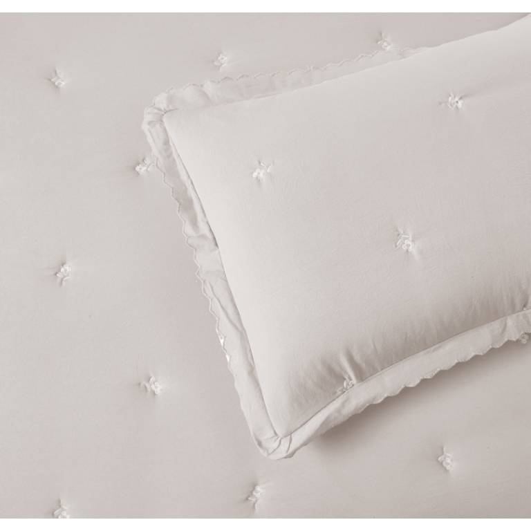 CONJUNTO EDREDÓN BORDADO FLORES CONTRASTE Y FUNDAS DE COJÍN (natural, Cama 135:235x270)