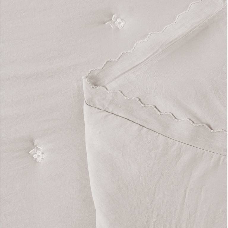 CONJUNTO EDREDÓN BORDADO FLORES CONTRASTE Y FUNDAS DE COJÍN (natural, Cama 135:235x270)