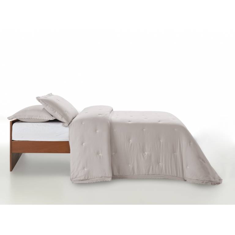 CONJUNTO EDREDÓN BORDADO FLORES CONTRASTE Y FUNDAS DE COJÍN (beige, Cama 135:235x270)