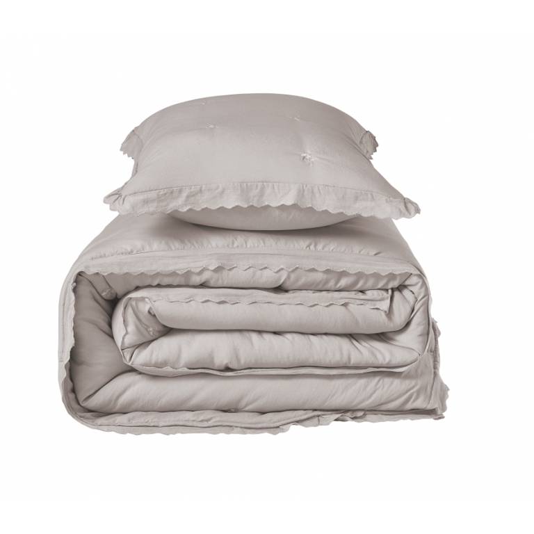 CONJUNTO EDREDÓN BORDADO FLORES CONTRASTE Y FUNDAS DE COJÍN (beige, Cama 135:235x270)