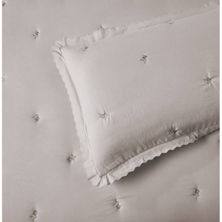 CONJUNTO EDREDÓN BORDADO FLORES CONTRASTE Y FUNDAS DE COJÍN (beige, Cama 135:235x270)