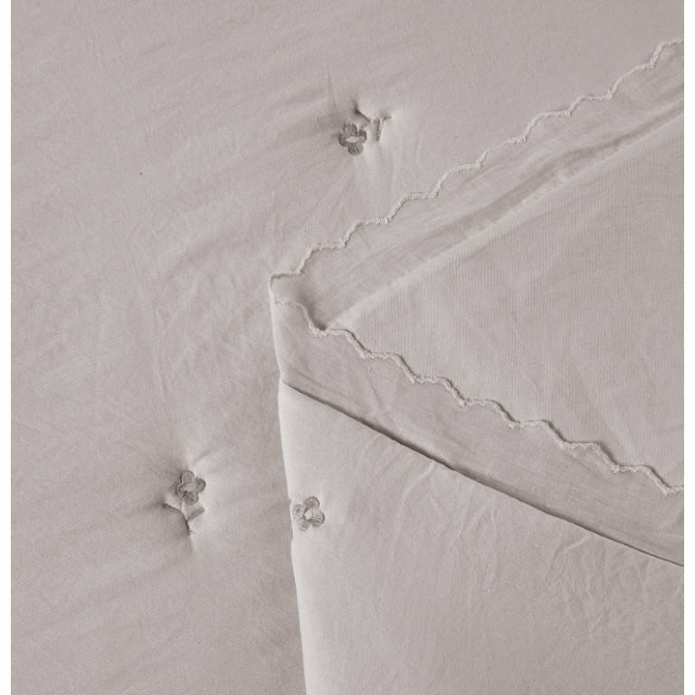 CONJUNTO EDREDÓN BORDADO FLORES CONTRASTE Y FUNDAS DE COJÍN (beige, Cama 135:235x270)