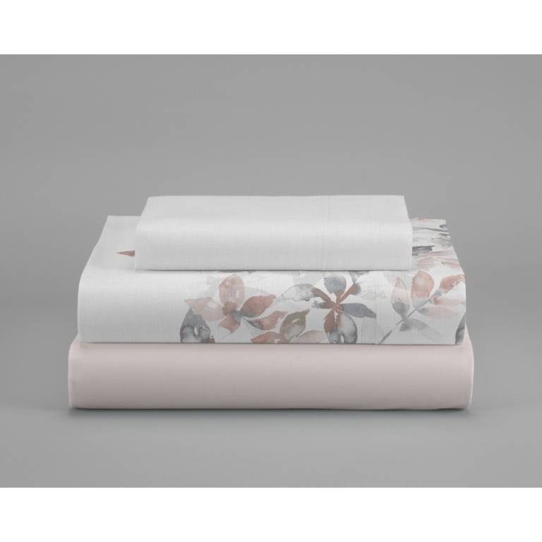 JUEGO SÁBANAS CORALINA ESTAMPADO HOJAS (nude, Cama 135:220x260)