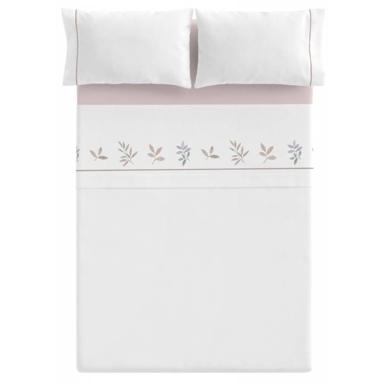 JUEGO SÁBANAS 3 PIEZAS 100% ALGODÓN ESTAMPADO HOJAS (rosa, Cama 200:280x270)