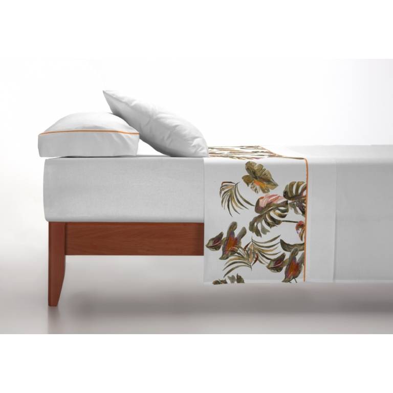 JUEGO SABANAS HOJAS 100 ALGODÓN 3 PIEZAS (verde, Cama 135:220x270)