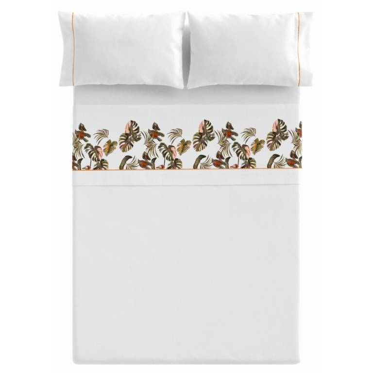 JUEGO SABANAS HOJAS 100 ALGODÓN 3 PIEZAS (verde, Cama 135:220x270)