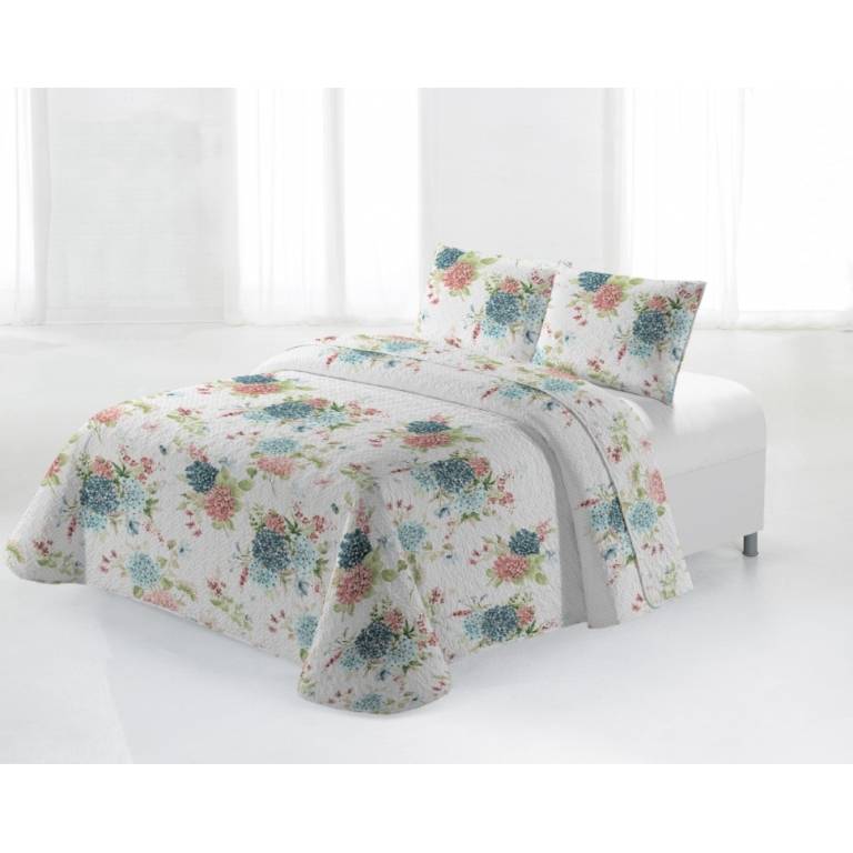 CONJUNTO COLCHA BOUTI ESTAMPADO DE FLORES Y FUNDAS DE COJIN (azul, Cama 135:235x270)