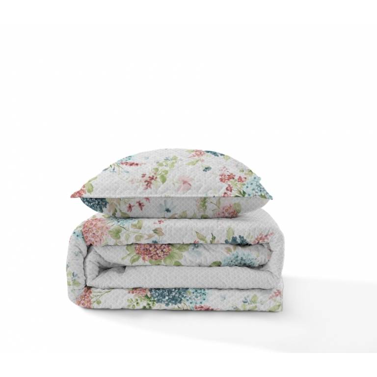 CONJUNTO COLCHA BOUTI ESTAMPADO DE FLORES Y FUNDAS DE COJIN (azul, Cama 135:235x270)