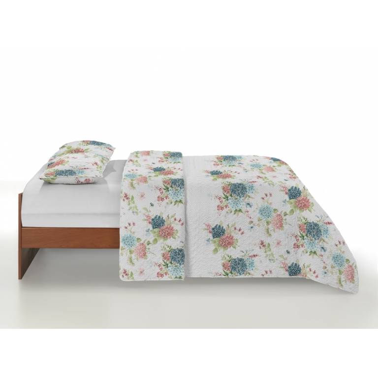 CONJUNTO COLCHA BOUTI ESTAMPADO DE FLORES Y FUNDAS DE COJIN (azul, Cama 135:235x270)