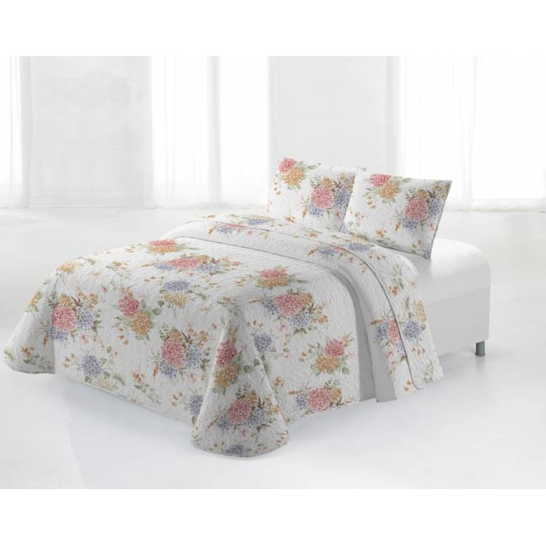 CONJUNTO COLCHA BOUTI ESTAMPADO DE FLORES Y FUNDAS DE COJIN (oro, Cama 135:235x270)