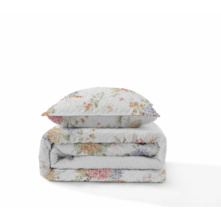 CONJUNTO COLCHA BOUTI ESTAMPADO DE FLORES Y FUNDAS DE COJIN (oro, Cama 135:235x270)
