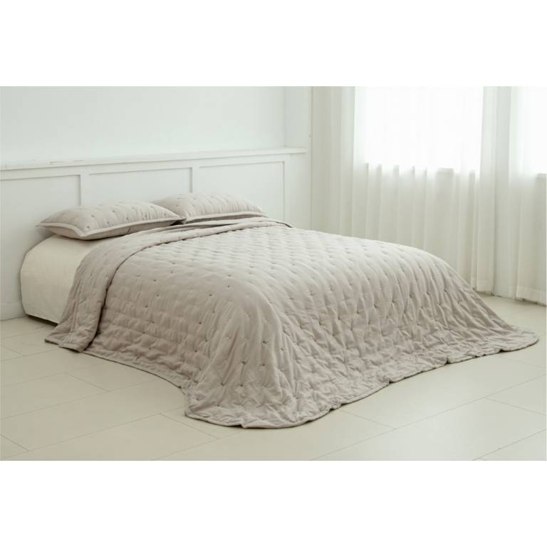 CONJUNTO COLCHA BORDADA TACTO SUAVE Y FUNDAS DE COJIN (beige, Cama 135:235x270)