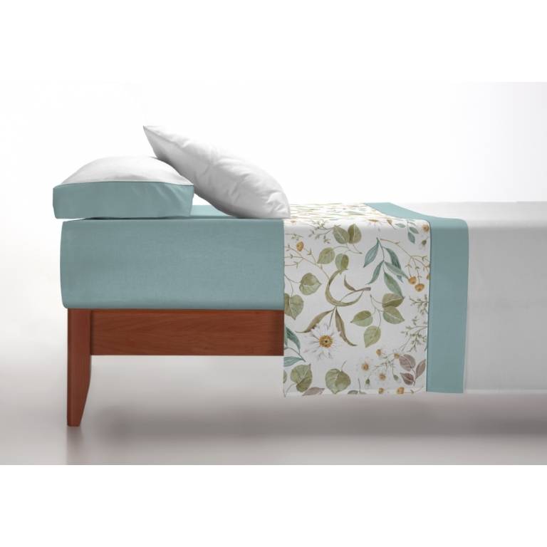 JUEGO SABANAS FLORES 3 PIEZAS verde